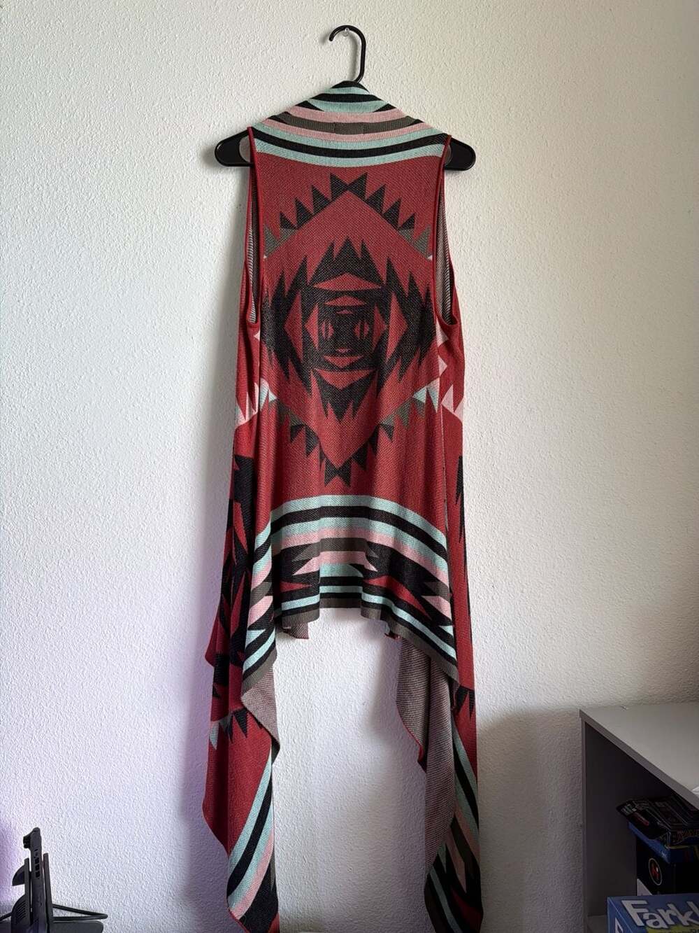 Pink Cattlelac Southwestern Aztec Print Sleeveless Duster Vest Size L